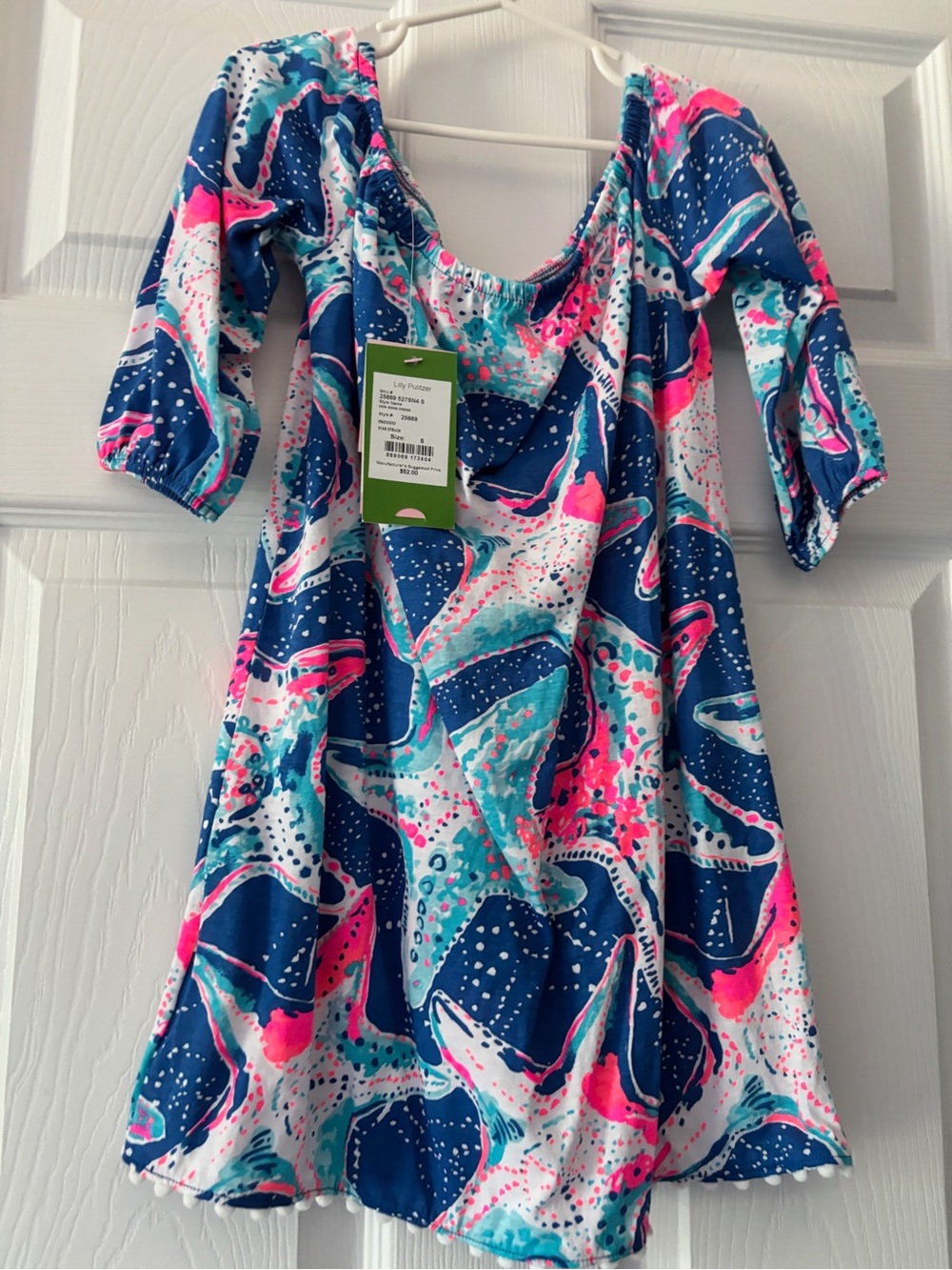 Lilly Pulitzer Girls Navy, Pink & Aqua Swirl Off-Shoulder Dress Mini Enna